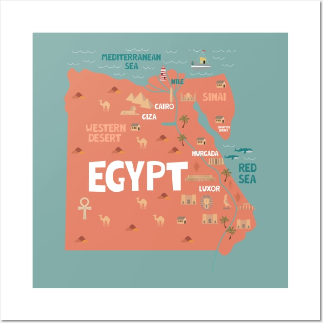 Egypt illustrated map Wall Art by JunkyDotCom